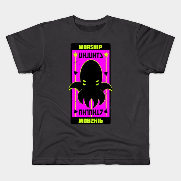 Worship Cthulhu Propaganda Poster (Distressed Edition) Kids T-Shirt by TaliDe